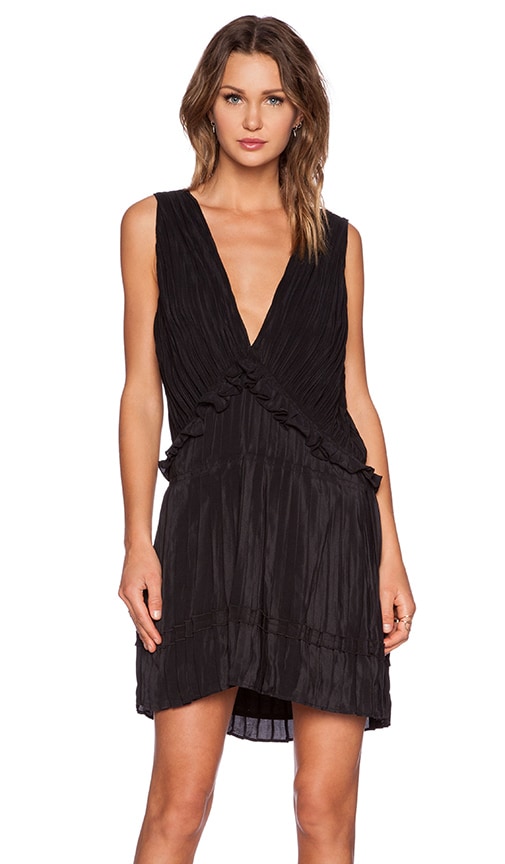 ANINE BING Pleated Silk Dress in Black | REVOLVE