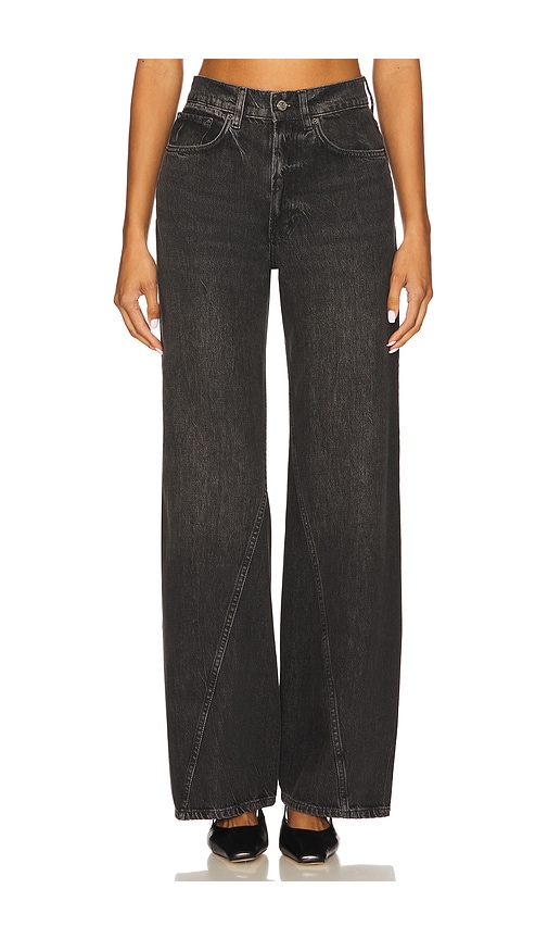 Anine Bing Brie Paneled High-rise Wide-leg Jeans In Black