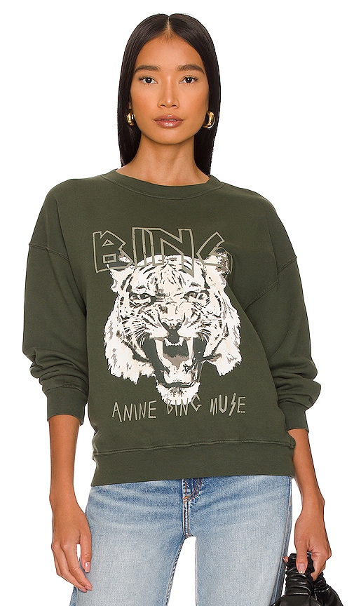 ANINE BING Tiger Sweatshirt in Forest Green