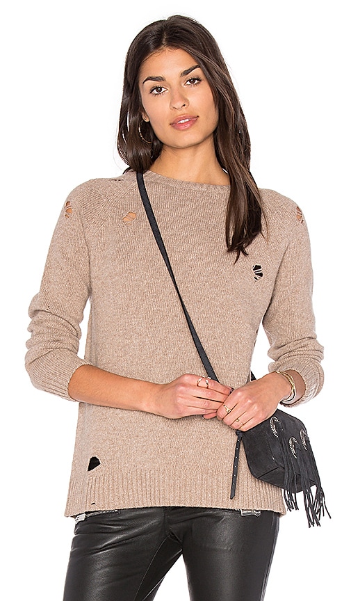 ANINE BING Distressed Knit Sweater in Taupe REVOLVE