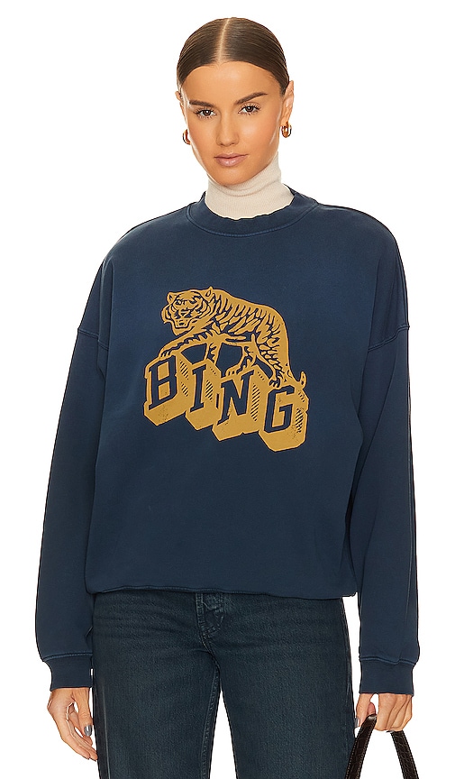 Product image of ANINE BING Harvey Crew in Washed Faded Navy. Click to view full details