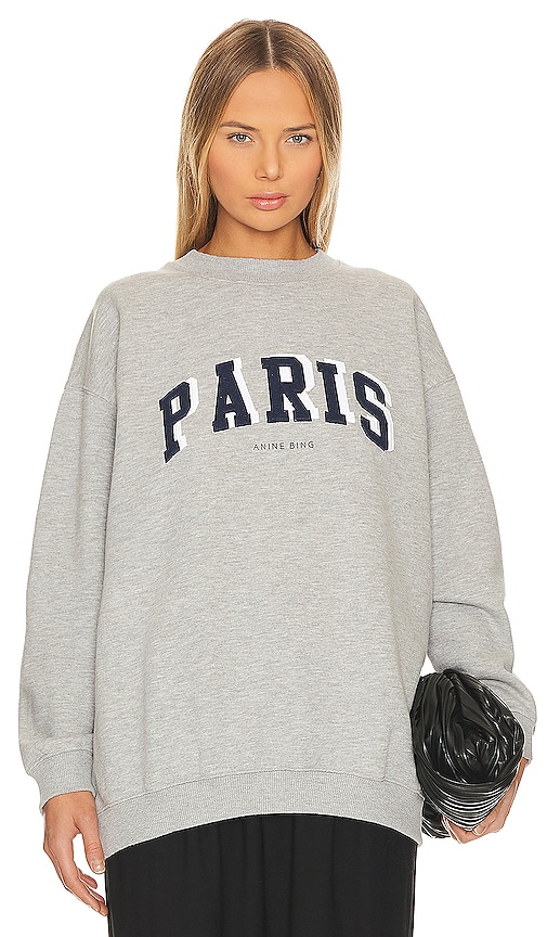 Shop Anine Bing Tyler Paris Sweatshirt In Heather Grey