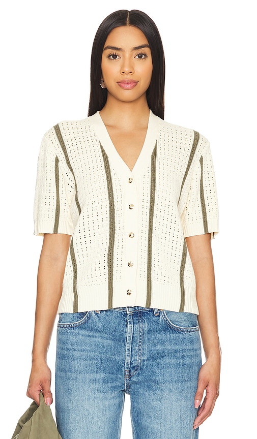 Shop Anine Bing Camryn Cardigan In Ivory & Army Green Stripe