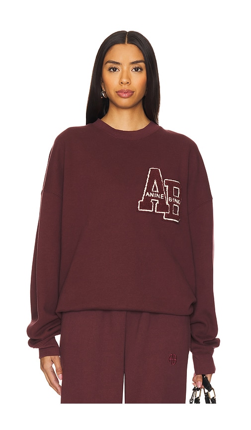 Shop Anine Bing Miles Oversized Sweatshirt Letterman In Burgundy