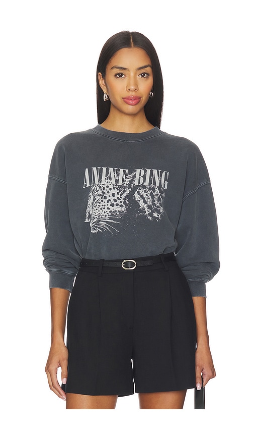 Spencer Leopard Sweatshirt in Charcoal. - size L (also in M, S, XS) - ANINE BING - Modalova