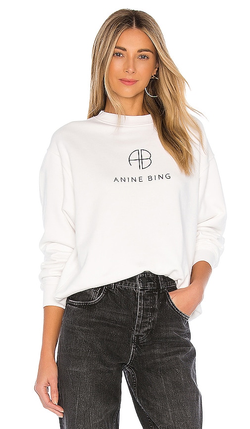 Anine Bing Ramona Monogram Sweatshirt in White