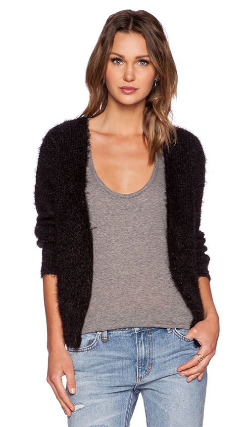 ANINE BING Black Fuzzy Cardigan in Black REVOLVE