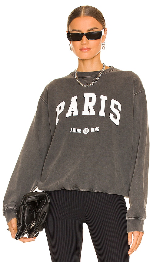 ANINE BING Ramona University Paris Sweatshirt in Charcoal.