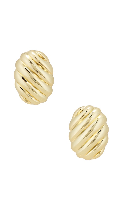 Ribbed Oval Earrings in Metallic Gold.