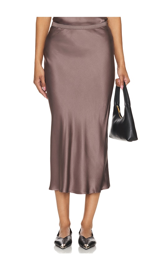 【関税込み】ANINE BING タン Bar Silk ミディアムスカート ANINE BING Bar Silk Skirt in Iron | REVOLVE