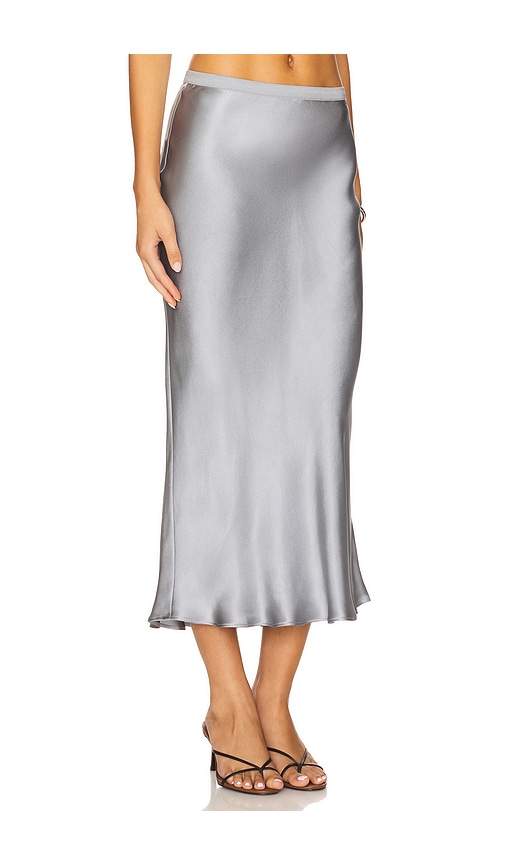 Anine Bing Silk Midi Skirt High Waist In Silver