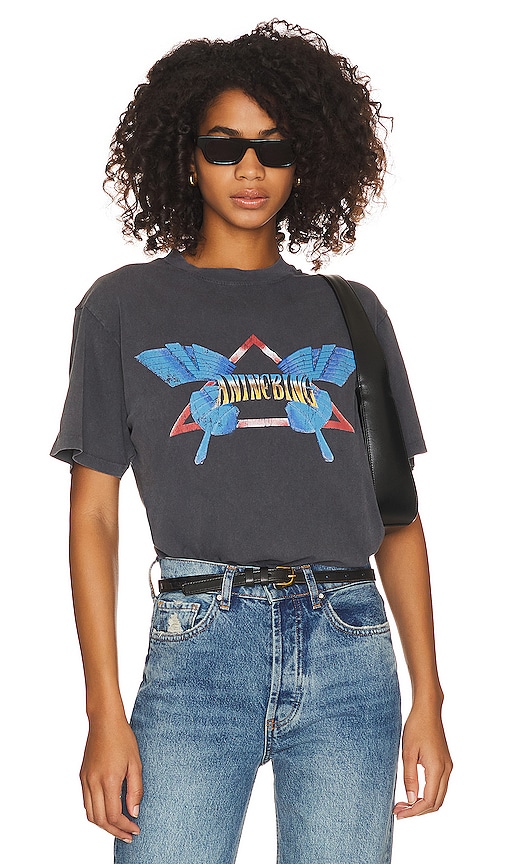 ANINE BING Lili Butterfly Tee in Washed Black REVOLVE