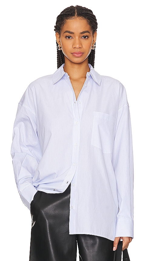 Shop Anine Bing Chrissy Shirt In 蓝色 & 白色条纹