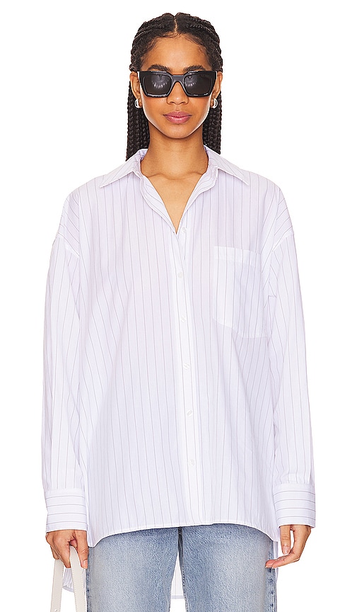 Shop Anine Bing Chrissy Shirt In White & Taupe Stripe