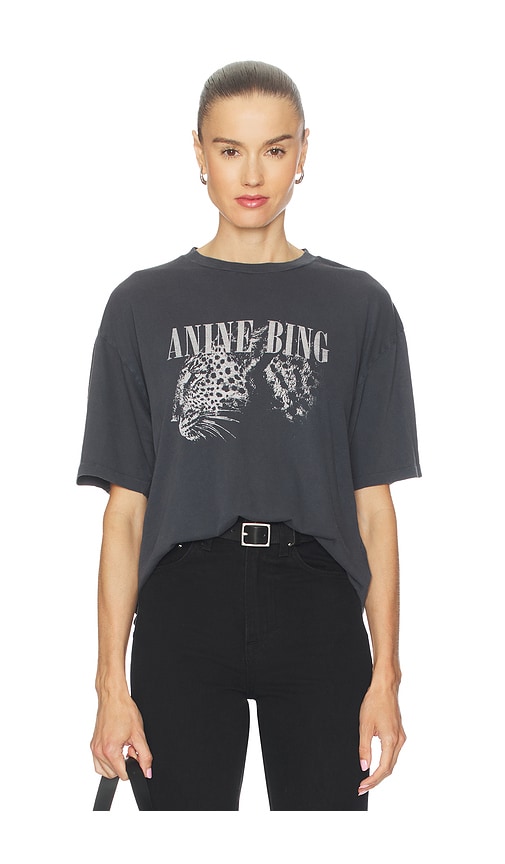 Anine Bing Washed Black T-shirt With Leopard Print In Black