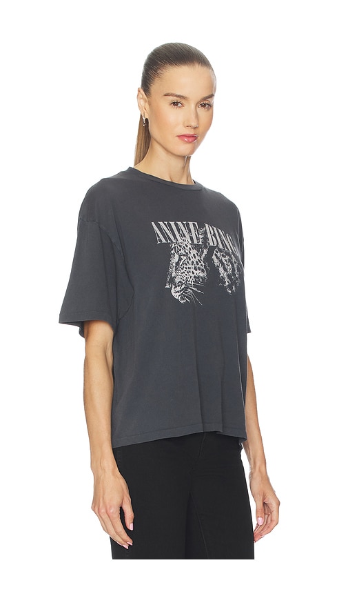 Anine Bing Washed Black T-shirt With Leopard Print In Black