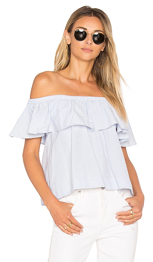 ANINE BING Striped Off The Shoulder Top in Light Blue REVOLVE