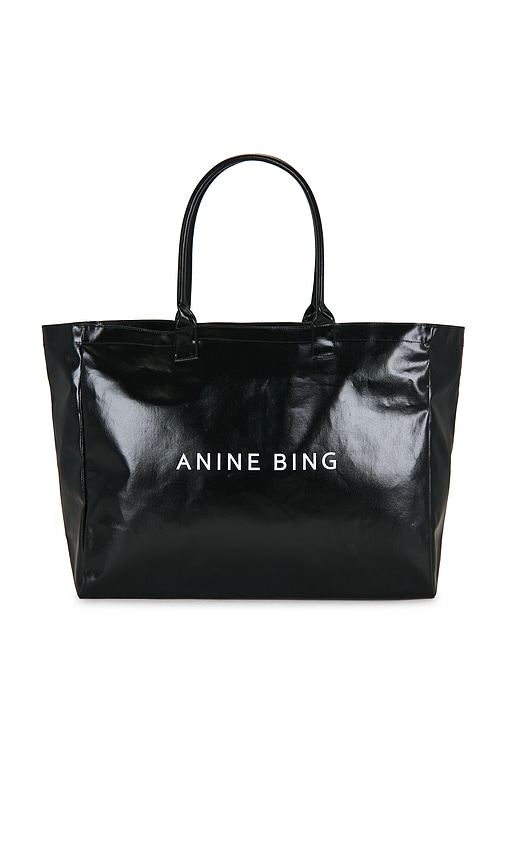 ANINE BING Leo Coated Canvas Tote in Black.