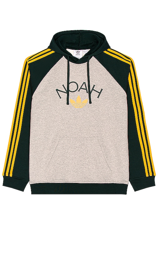 Adidas X Noah Colourblock Logo Print Drawstring Hoodie In Light Grey