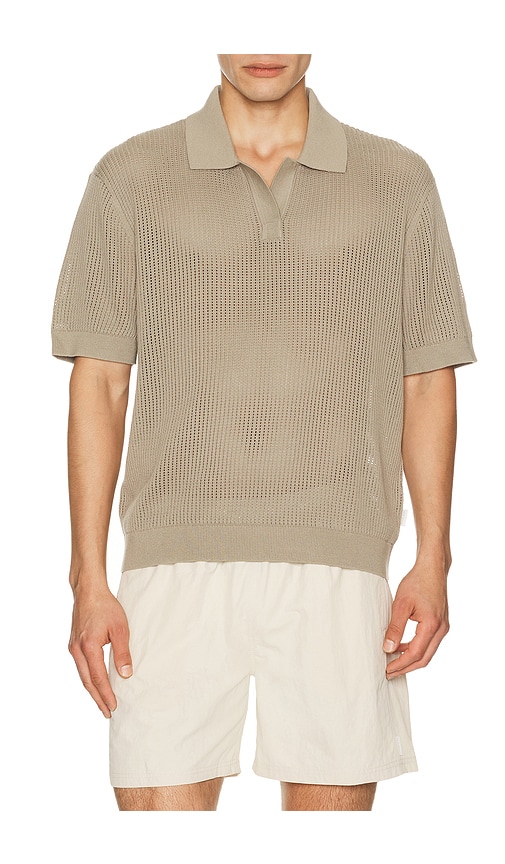 Knit Mesh Johnny Collar Polo in Olive. - size XL/1X (also in S, M, L)