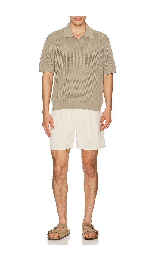  Auto-reply Knit Mesh Johnny Collar Polo In Olive. Size S. Also In M, L, Xl/1x. 