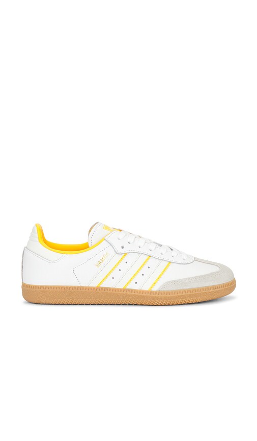 adidas Originals Samba OG Sneaker in White, Crystal White, & Crew Yellow