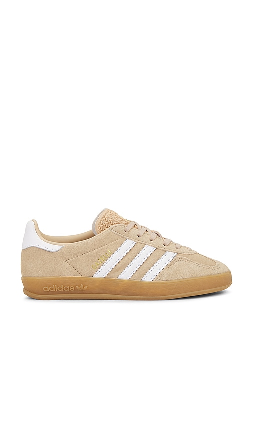 adidas Originals Gazelle Indoor Sneaker in Magic Beige, White, & Gum 3