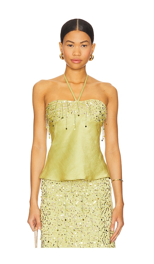 Yasmin Hand Beaded Halter Neck Top in Green. - size L (also in M, S, XS) - ASTA RESORT - Modalova