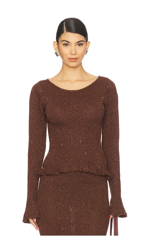 Michaela Longsleeve Top in Dark Chocolate Sequin