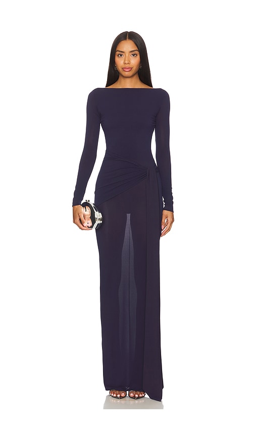 Alex Perry Gathered Jersey Maxi Dress in Navy
