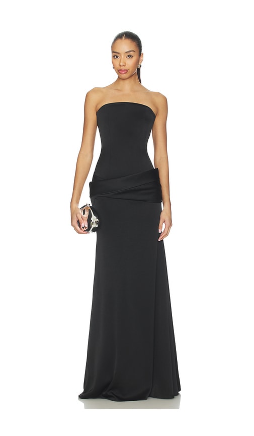 Alex Perry Strapless Curved Corset Drape Gown in Black