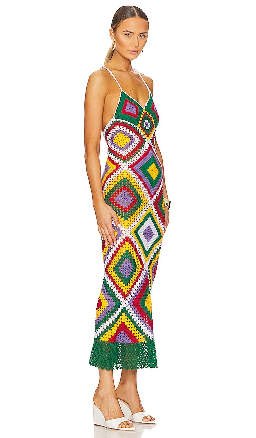 Alix Pinho Esmeralda Crocheted Cotton Maxi Dress In White & Green Motif