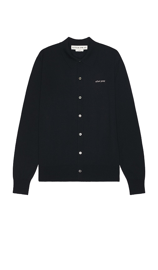 Shop After Pray Wool Polo Knit Cardigan In Navy