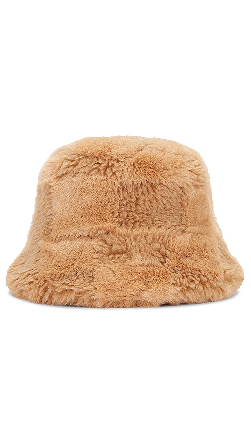 Shop Apparis Gilly Butterscotch Checkerboard Shearling Hat In Tan
