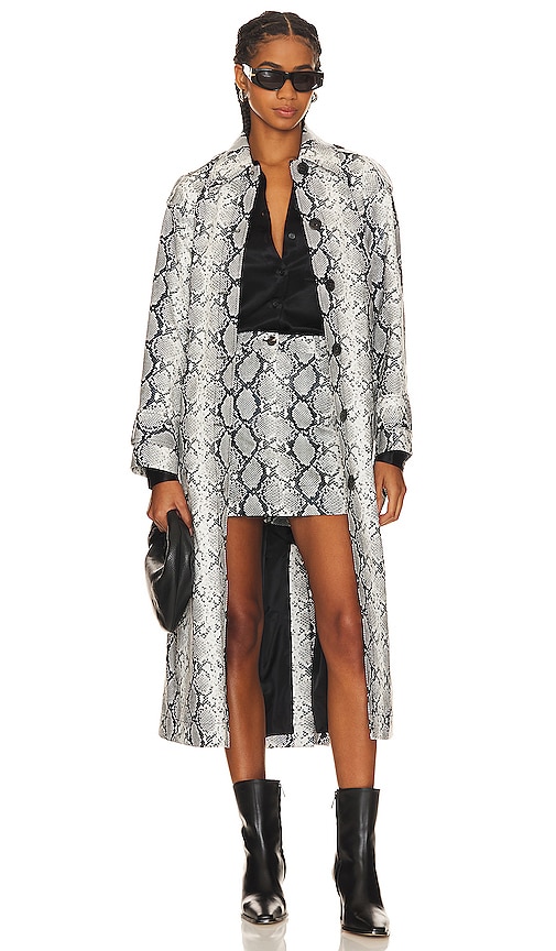 Apparis Ingrid Python Print Faux Leather Trench Coat In Black,white