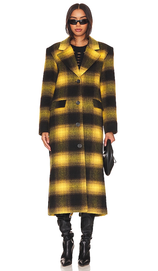Shop Apparis Alma Plaid Coat In Noir & Yellow