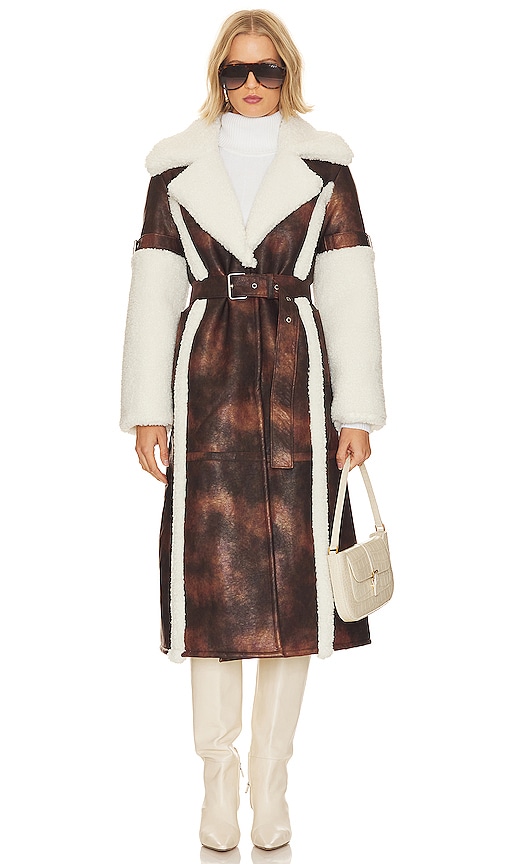 Apparis Faux-fur Faded Effect Coat In Chocolate,ivory