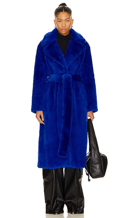 Shop Apparis Mona Plant-based Fur Coat In Varsity Blue