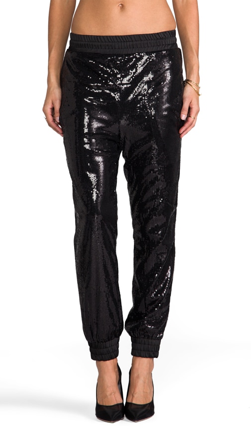 sequin joggers black