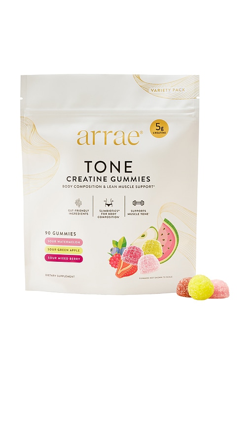 Arrae Tone Gummies Variety Pack in Sour Watermelon, Mixed Berry, & Sour Green Apple.