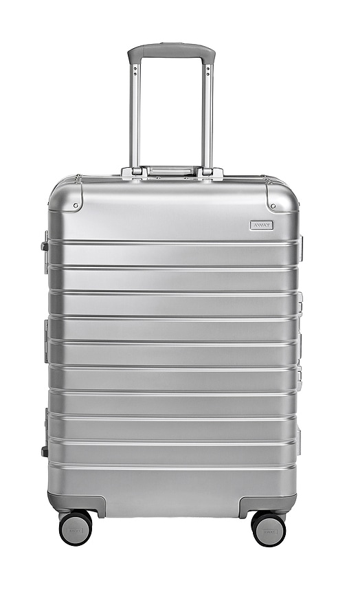 Away Aluminum Medium Checked in Metallic Silver.
