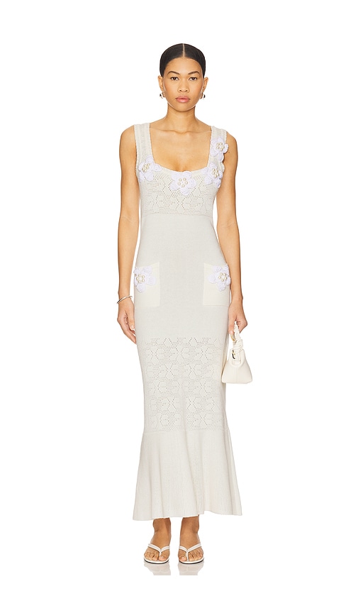 Knit Dress With Handmade Knit Details in White. - size XS (also in L, M, S, XL)