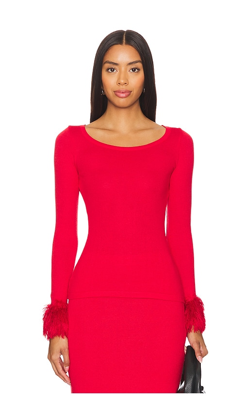 Shop Andreeva Red Top With Handmade Knit Cuffs