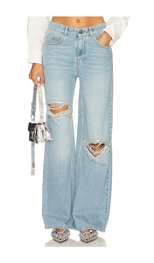 Area Distressed Crystal Relaxed Slit Jean In Blue