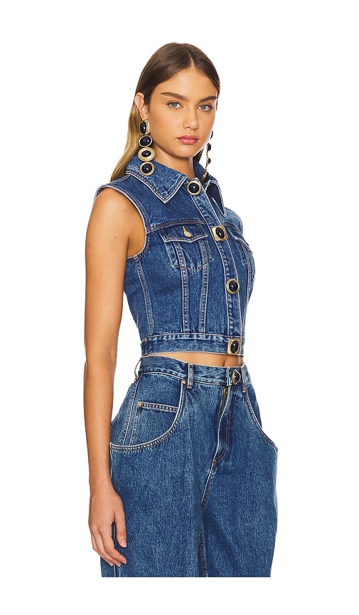 Shop Area Gemstone Button Denim Gilet In Blue