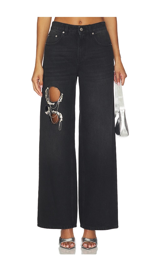 AREA Crystal Chain Cutout Relaxed Jean