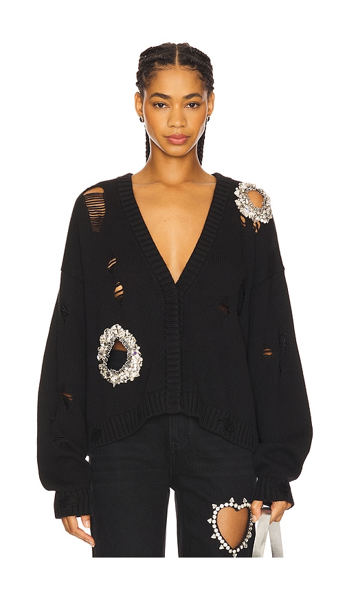AREA Distressed Crystal Cardigan