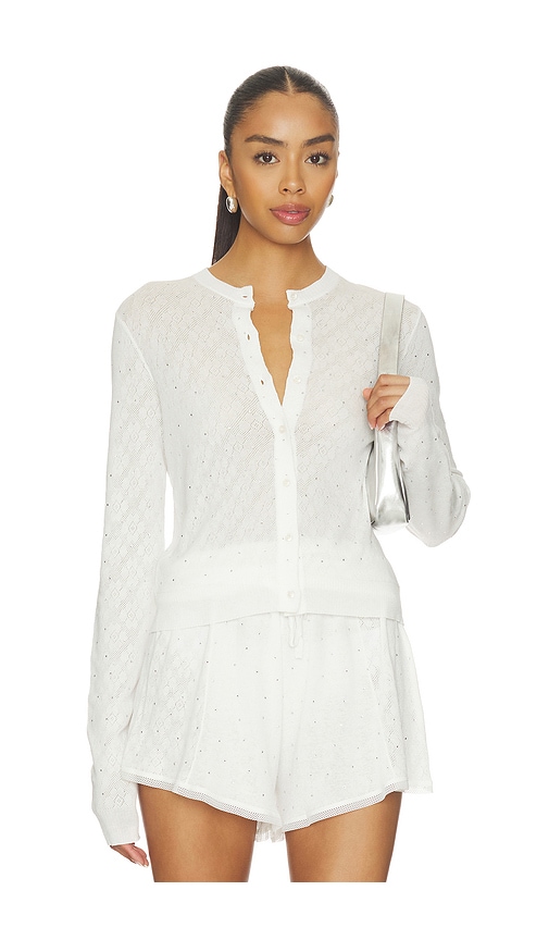 Girly Rib Knit Cardigan in White. - size XS (also in S, M)