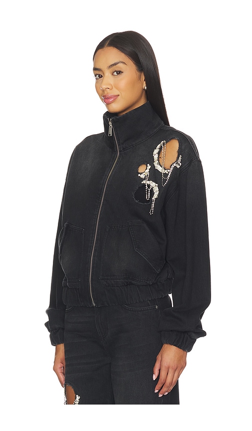 Area Crystal Chain Cutout Bomber Jacket In Black