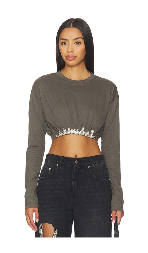 Crystal Cluster Long Sleeve Cropped T-shirt in Grey. - size L (also in M, S, XL, XS) - AREA - Modalova